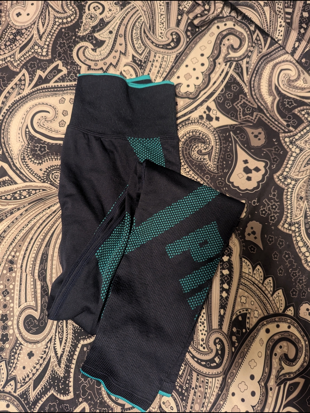 Pink Active Black Athletic Leggings with Teal Accents